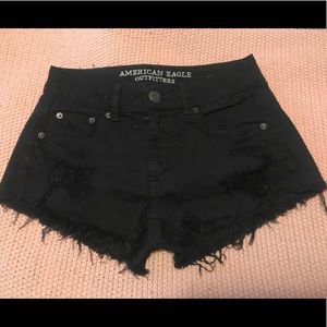 Black Stretch Distressed Shorts